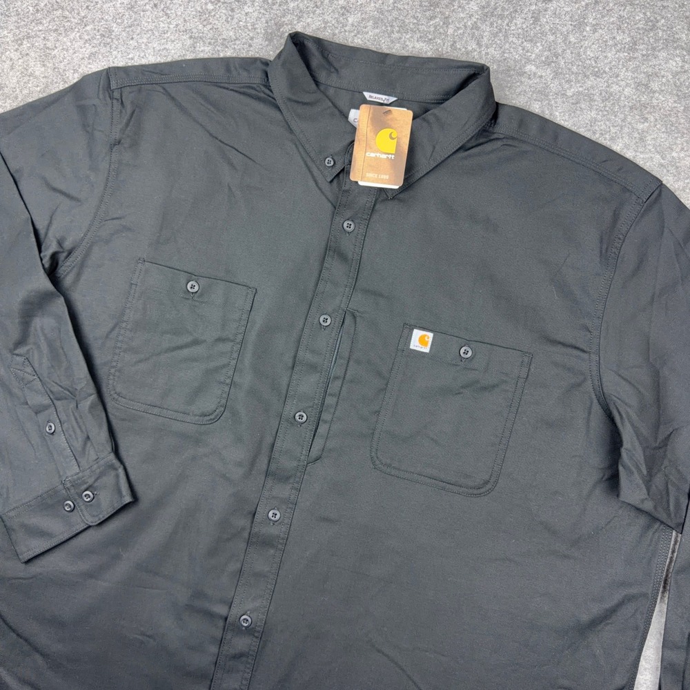 Carhartt Rugged Flex Rigby Shirt Mens 4XL Black Cotton Stretch Workwear NWT
